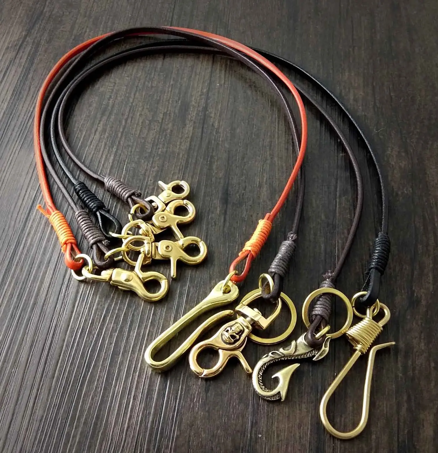 Real Leather Biker Wallet Chain Purse Chain Keychain With Solid Brass Buckle Clasp