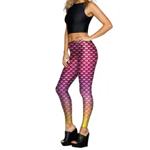 Модные обтягивающие женские штаны для бега,, штаны с принтом рыбьей чешуи, спортивные женские тянущиеся леггинсы для фитнеса