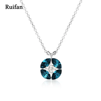 

Clearance Sale Round Blue Crystal Rhinestone Pendant Necklaces 100% 925 Silver Chain Necklace Women Jewelry Accessories YNC013