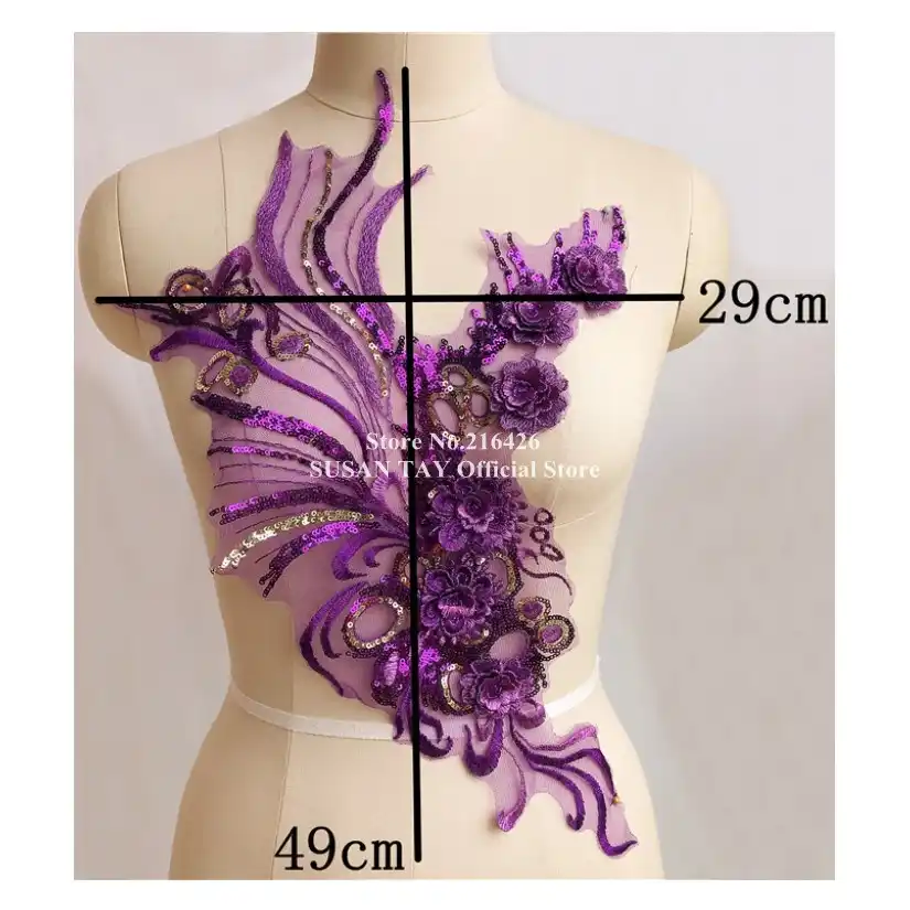 Baby Blue Gold Butterfly Lace Sequin Embroidery Neckline Collar Patch Applique