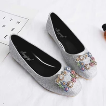 Г., весенне-летние женские туфли на плоской подошве с квадратным носком, украшенные кристаллами; удобная женская обувь с блестками; Роскошные брендовые туфли-лодочки белого и серебристого цвета; большие размеры