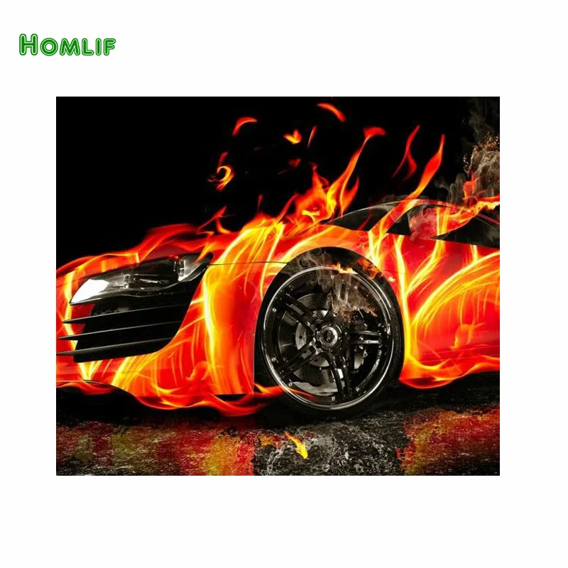 HOMLIF Canvas diamond cross stitch sets crystal &quotred car&quot needlework diy embroidery pattern | Дом и сад
