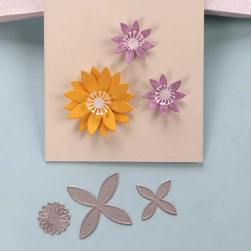 

DUOFEN METAL CUTTING DIES 4 petal flowers 3pcs set for DIY papercraft projects Scrapbook Paper Album