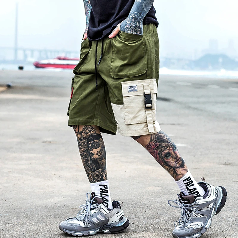 

April MOMO 2019 Pockets Cargo Shorts Men 2019 Summer Knee Length Jogger Elastic Waist Hip Hop Streetwear Fitness Sweat Shorts