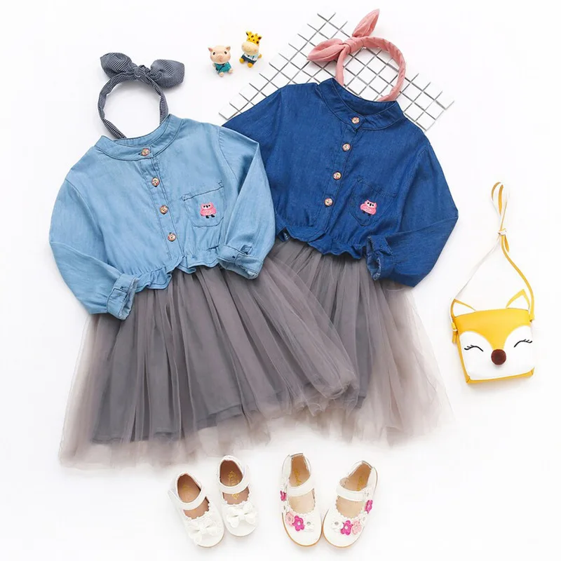 Casual Little Girls Dresses 2018 Fashion Long Sleeve Kids Clothes Autumn Denim Tule Princess Children Dress For Girls 2-8 Years (14)