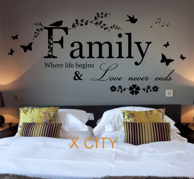 family where life begins quote words bedroom wall art sticker