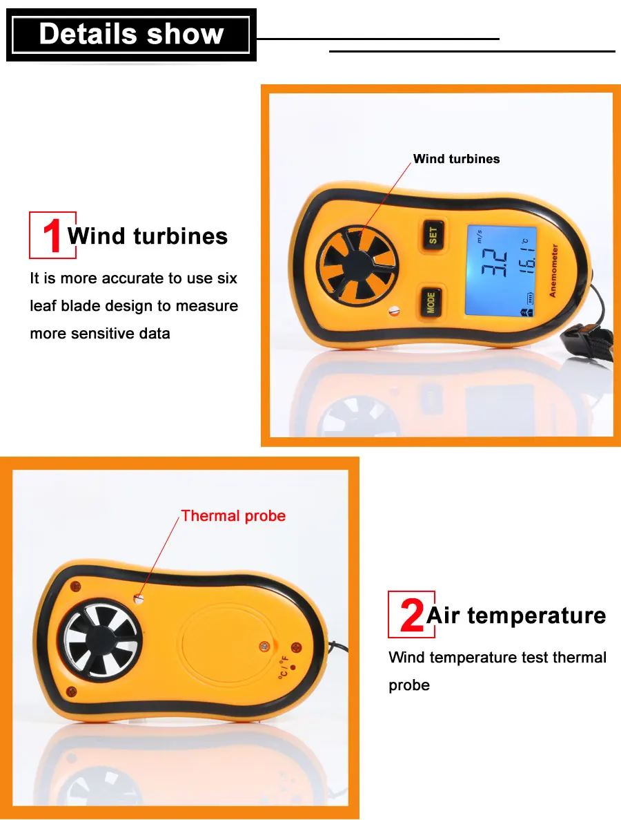 Rz anemômetro digital portátil, medidor de velocidade