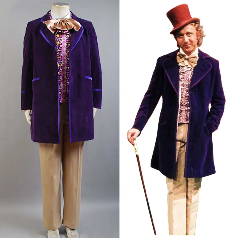 

Willy Wonka and the Chocolate Factory 1971 Men Jacket Coat Pant Tie For Men Movie Halloween Cosplay Costume Full Set