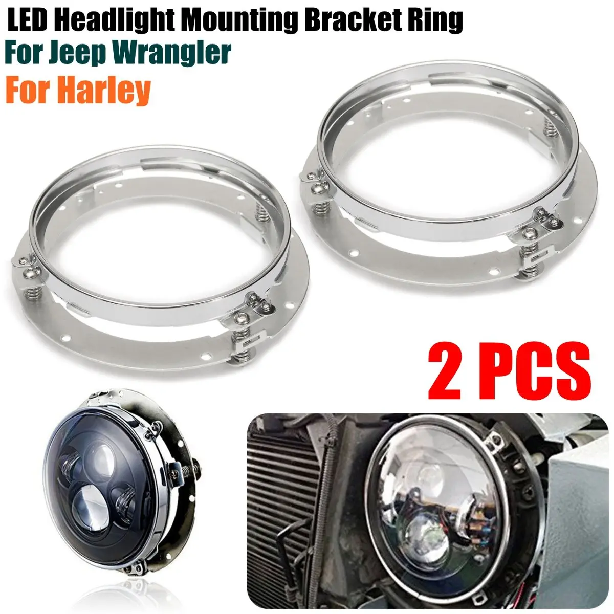 

2Pcs Chrome 7Inch Round LED Headlight Mounting Ring Bracket For Harley/Davidson Street Tour Tri Glide Road King Softail Springer