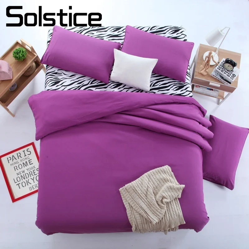 Solstice Home Textile Zebra Stripe Solid Purple Bedding Set Woman