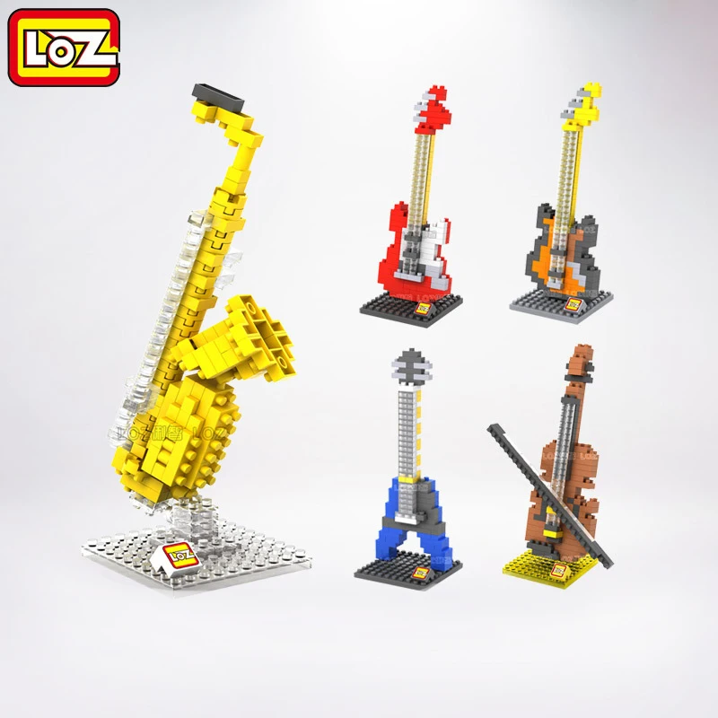 Новые LOZ игрушки музыкальный инструмент мини блоки гитара микро маленькие