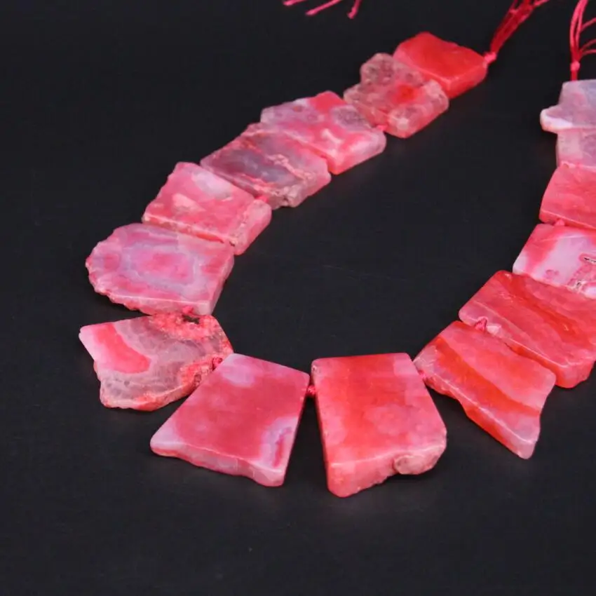 

15.5"/strand Large Natural Pink Agates Drusy Top Drilled Freeform Slab Nugget Beads,Raw Gems Stone Slice Pendants Jewelry Making