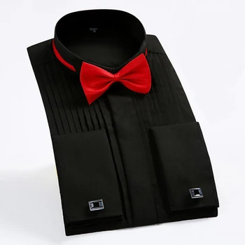 

French Gentleman Style 5XL Pure Color White Red Black Classic Long Sleeve Men Dress Shirt With Shell Button Chemises Pour Hommes