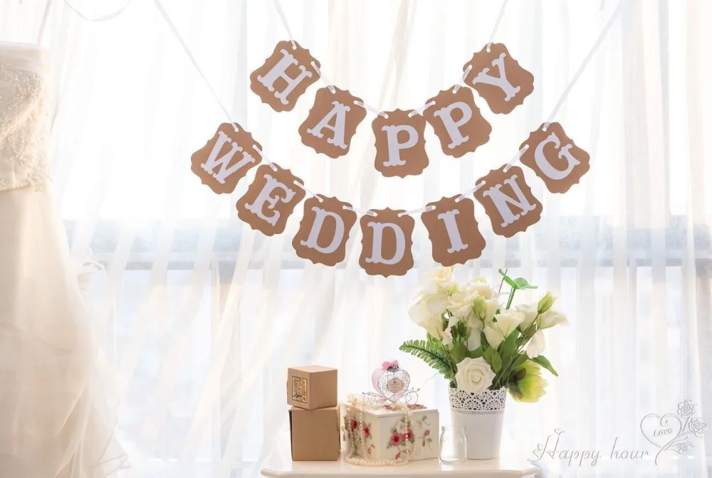 Free Shipping 1 X Happy Wedding Banner Wedding Party Garland Photo