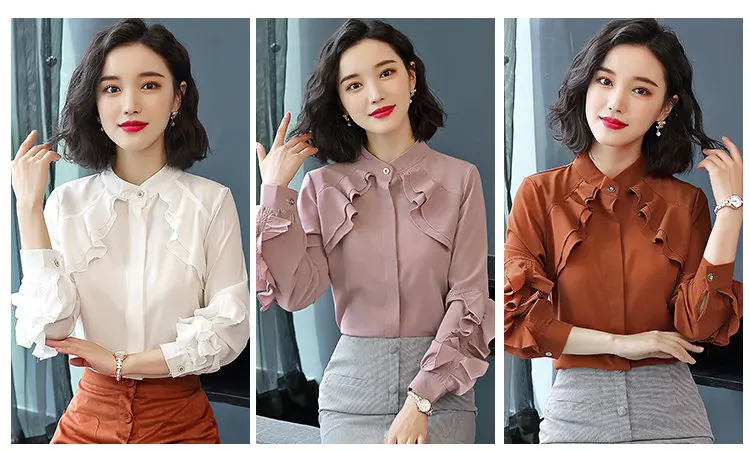 2019 New Elegant Autumn Tops Women Long Sleeve Ruffle Blouse Work Wear Office Shirts Plus Size Chiffon Blusas Mujer Moda (3)