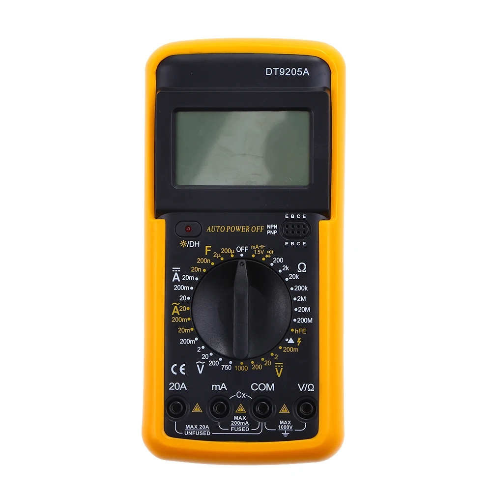 

DT-9205A Digital LCD Multimeter Volts Amps Resistors Ohms Capacitors Farads Meters Electrical Multimeters Tester