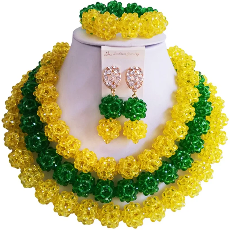 

Fashion Yellow Dark Green Crystal Women and Girls Party African Beads Jewelry Set 3C-SJTQ-15