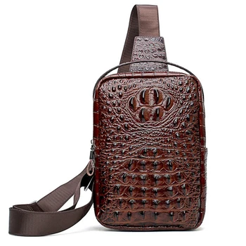 

Crocodile pattern Cowhide leather Men's chest bag fashion crossbody bag mobile phone bag Men Shoulder Bags male Chest Waist Pack