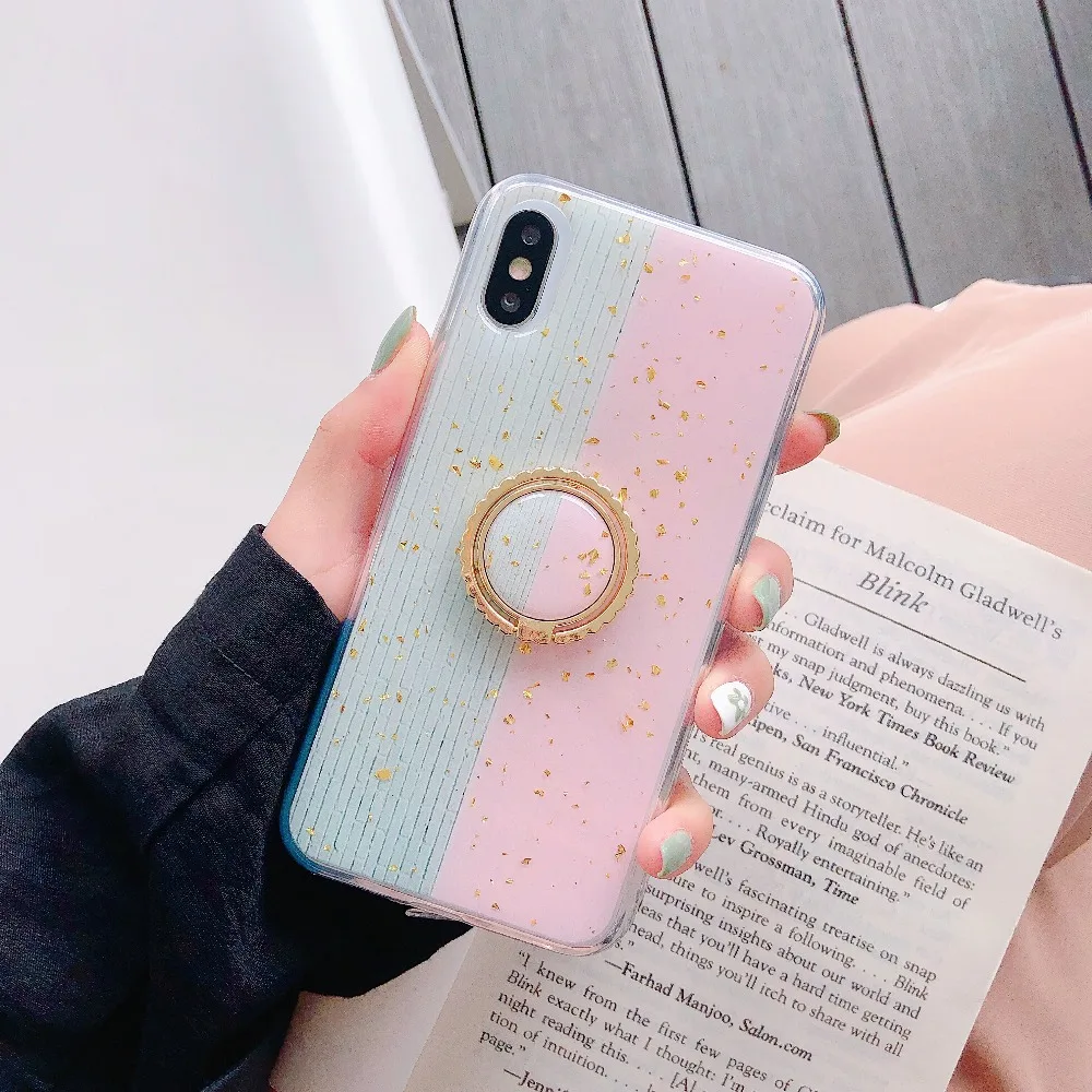 Case For iPhone Xr X Xs Max Cover Fresh Bling Blue Diamond Finger Stand Girly Soft TPU Cases (5)