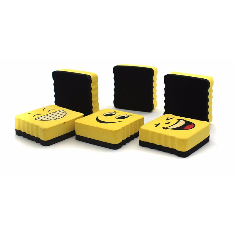 

6 pcs Yellow smiling face EVA sponge magnetic whiteboard eraser Square cartoon expression Erasable blackboard marker cleaner