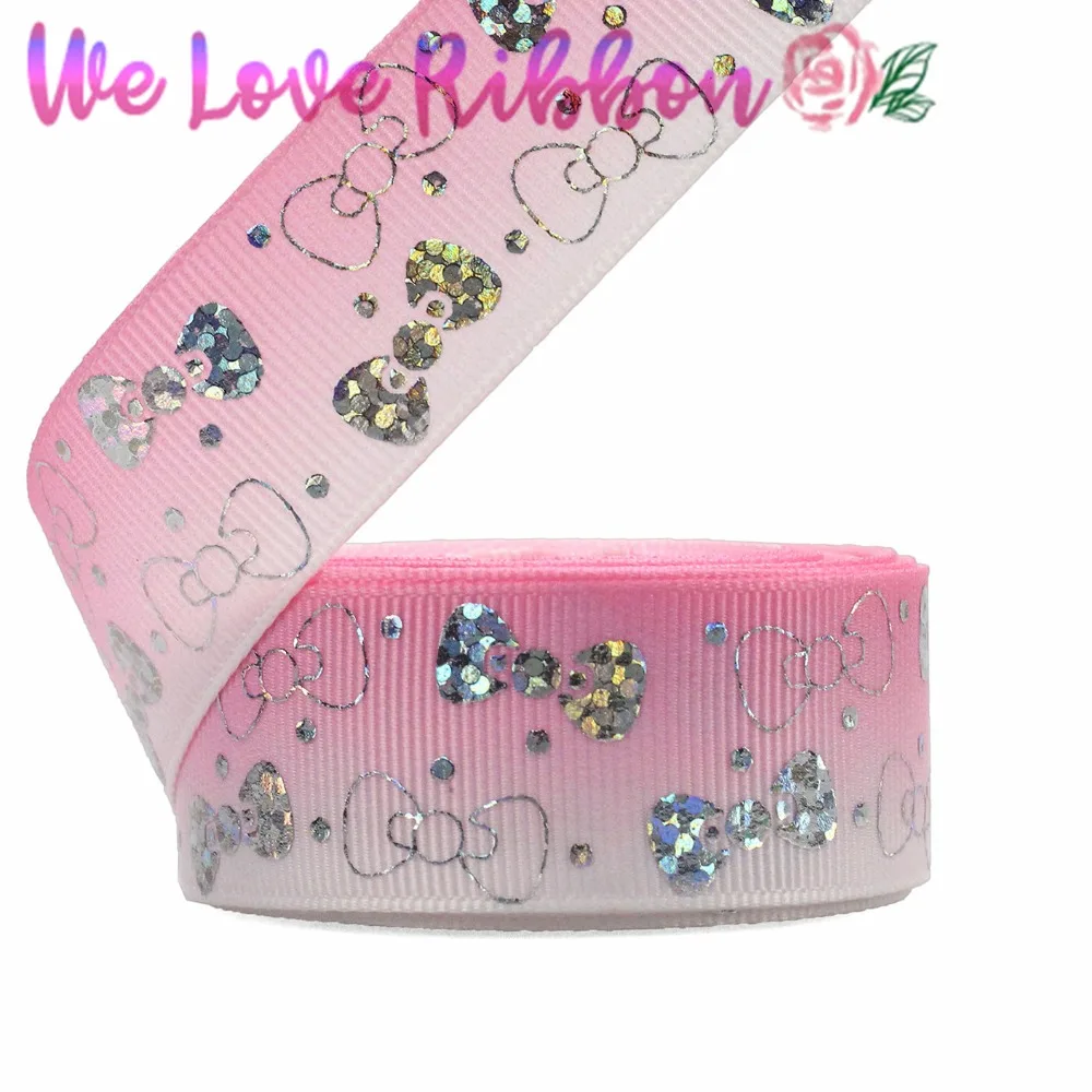 1 &quot25 мм Bowknots &amp Dots Серебряная голограмма фольга розовый градиент цвет печати