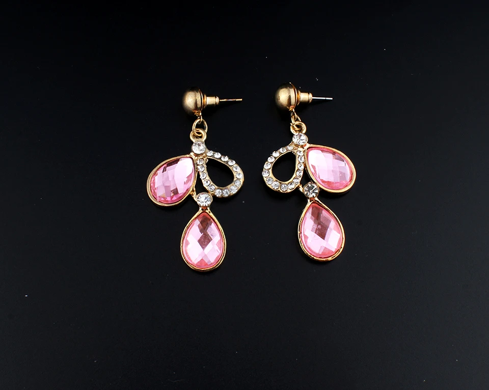 Jiayijiaduo Классический розовый кристалл ожерелье серьги комплект украшений для прекрасные женские платье аксессуары дропшиппинг
