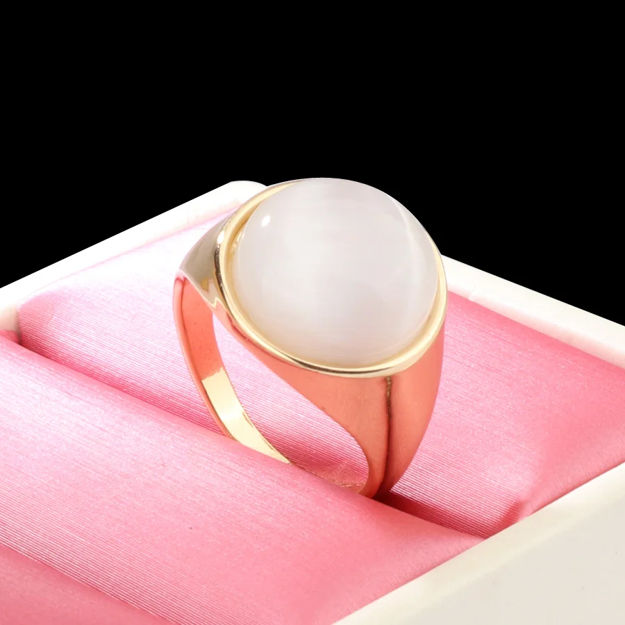2018 Fashion Round White Opal Stone Ring Gold Color Engagement Wedding Rings For Women Minimalist Bulgaria Jewelry
