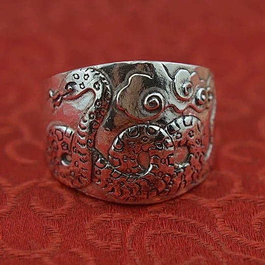 

999 sterling silver jewelry ring zodiac snake man quit domineering wide ring fine silver ring
