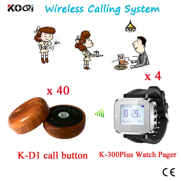 

Wireless Electronic Ordering System 433.92MHZ Cheapest Lower Price With CE Approved( 4 watch +40 table bell button)