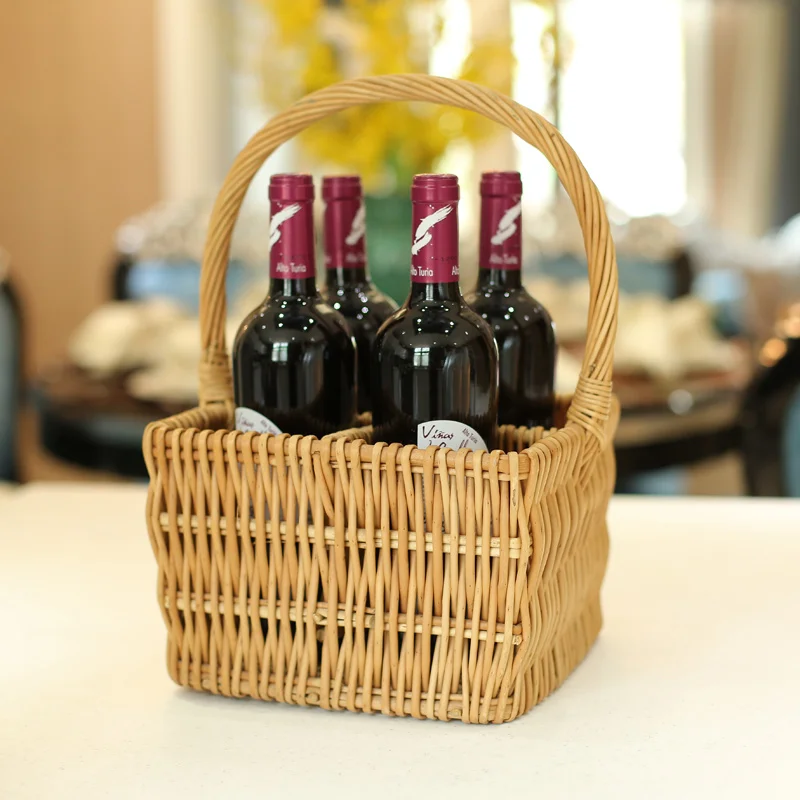 

Home rattan willow wine storage basket portable red wine baijiu storage rack Large rustic hanging basket. wicker basket