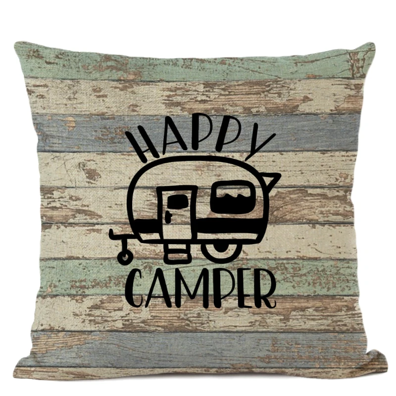 Happy Camper наволочка для подушки, декоративные подушки для дома, сада, наволочка, льняные подарки, Cojines Decorativos Para Sof