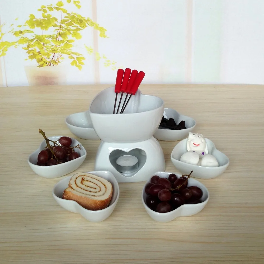 Керамический набор для шоколадного фондю в форме сердца, подогреватель сыра, фруктовое блюдо