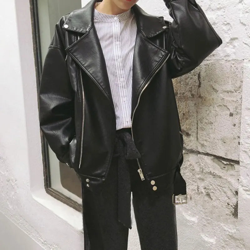 Femmes Manteaux Cuir down Et Black Lâche Turn En Manteau Moto Vestes Col D'hiver Nouvelles Pu Gagarich x4qIg5ax