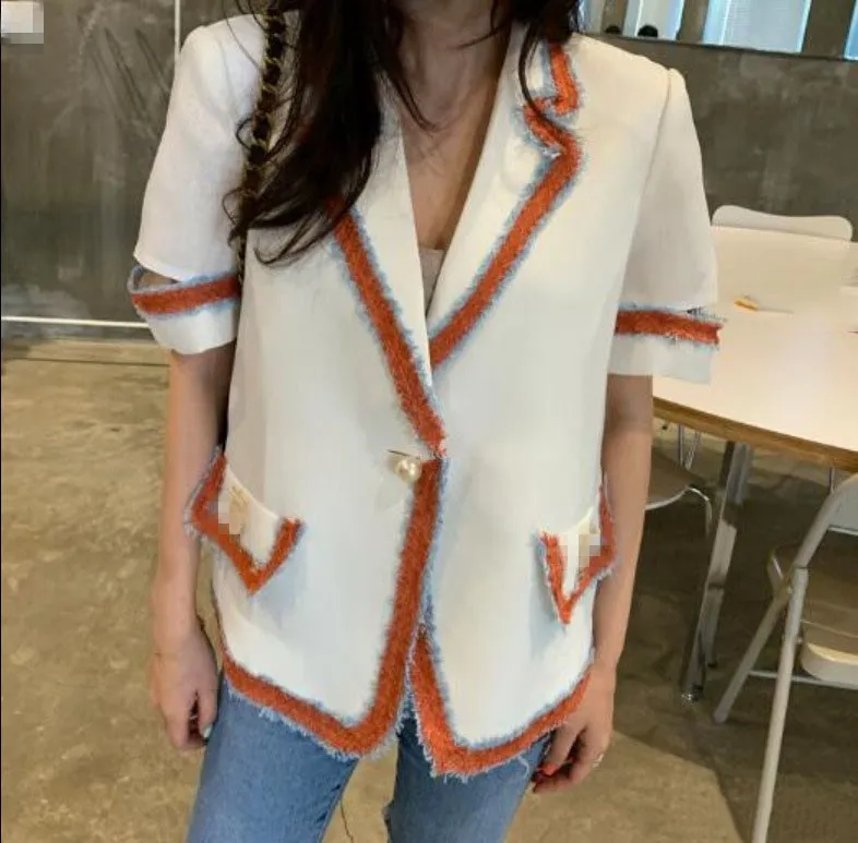 

2019 Women High Street Notched Collar Blazer Single Button Summer Jacket Pockets Casual Suits Coat Female