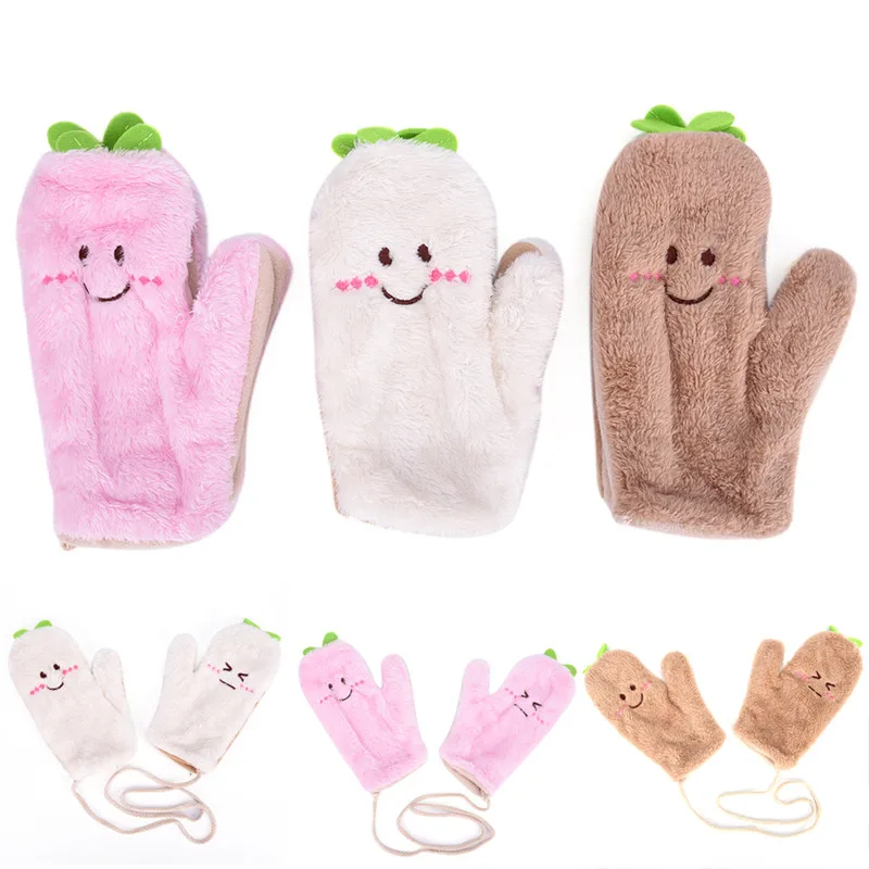 Women Gloves Without Fingers Mittens Lovely Cartoon Green Leaf Full Finger Winter Female Thick Warm Touch Screen Ladies Glove