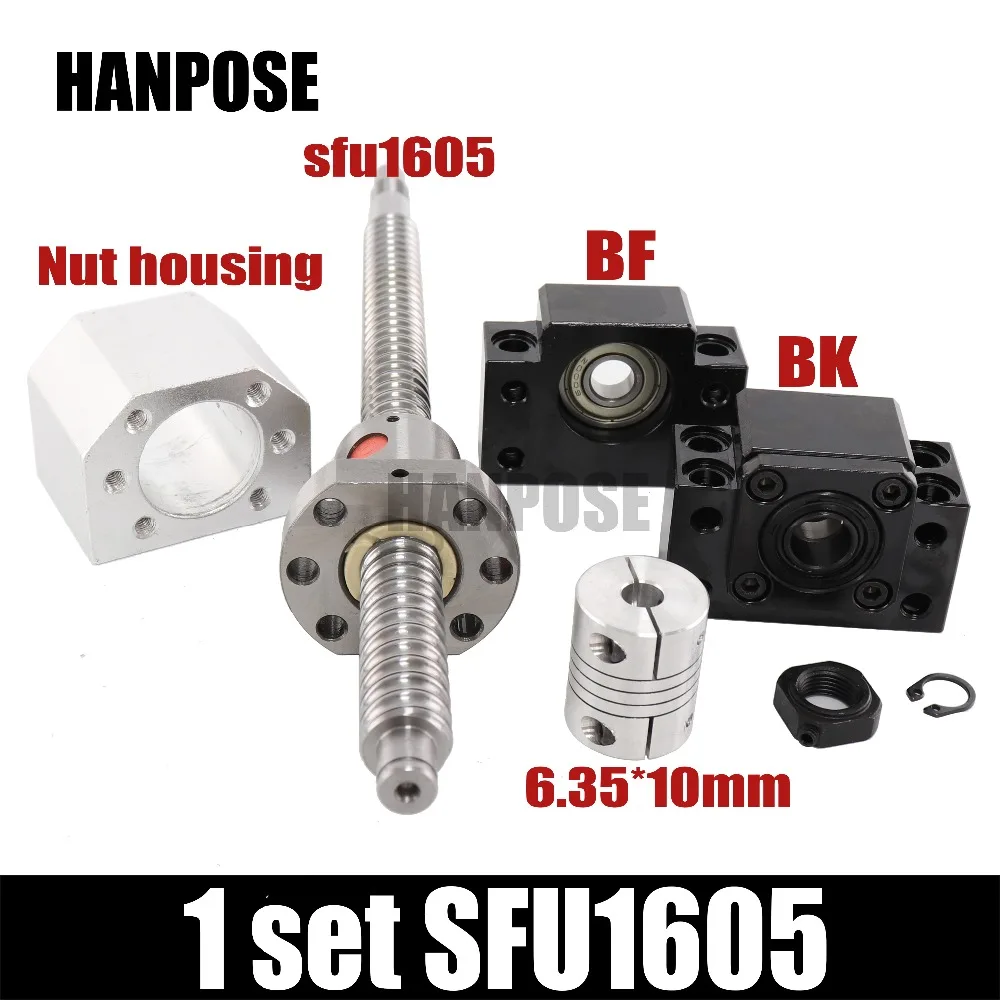 Rolled ball screw SFU1605 C7 with end machined+1605 ball nut+nut housing+BK12 BF12 end support + coupler RM1605 for CNC XYZ Rolled ball screw SFU1605 C7 with end machined+1605 ball nut+nut housing+BK12 BF12 end support + coupler RM1605 for CNC XYZ