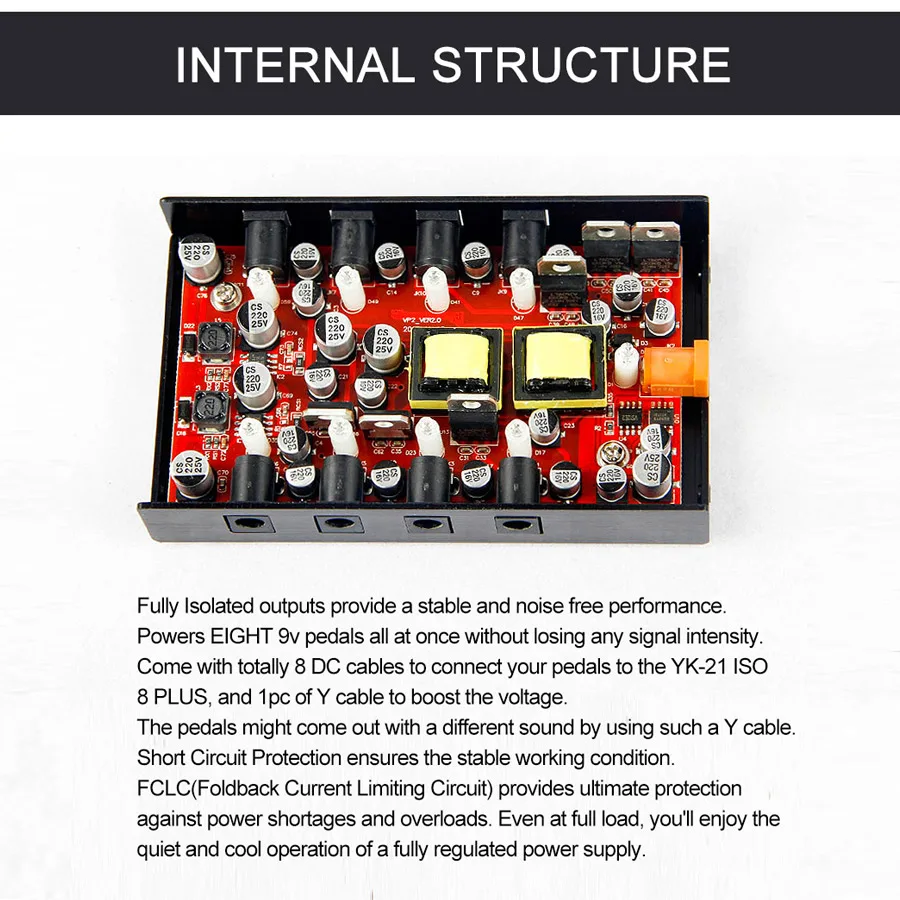 YUEKO YK-21 ISO8 PLUS изолированный источник питания для гитары педаль эффектов 8 шт. DC Кабели плюс 1Y кабель аксессуары для гитары