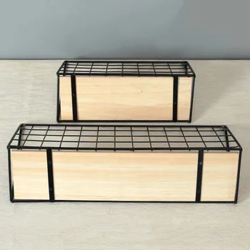 

Metal Wood Wall Hanging Shelf Modern Simple Loft Dorm Free Punching Storage Shelf 66CY
