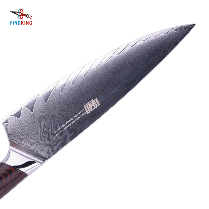 FINDKING Профессиональный G10 ручка с рисунком в виде пера 67 слоев из дамасской стали