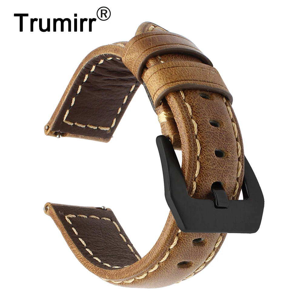Vente Italie Véritable Huile En Cuir Bracelet 22mm pour LG G Montre Urbain Asus ZenWatch 1 2 Hommes Rapide Libération Bande Boucle En Acier Bracelet sangle