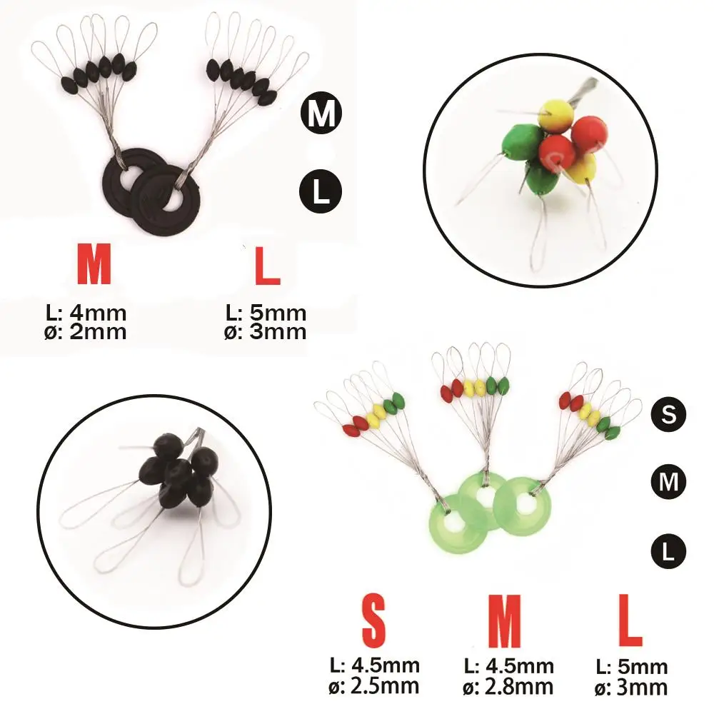 

600pcs 100 groups (6 pcs Beans in 1 Groups) space beans S M L For Carp Pole Fishing Black /Multi Rubber Oval Stopper Bobber