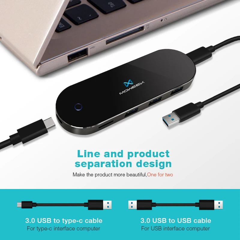 Moweek usb-концентратор Тип C до USB 3,0 usb-хаб 7 в 1 SD/TF Card Reader для MacBook samsung S9 huawei P20/P20 pro Тип C концентратор USB