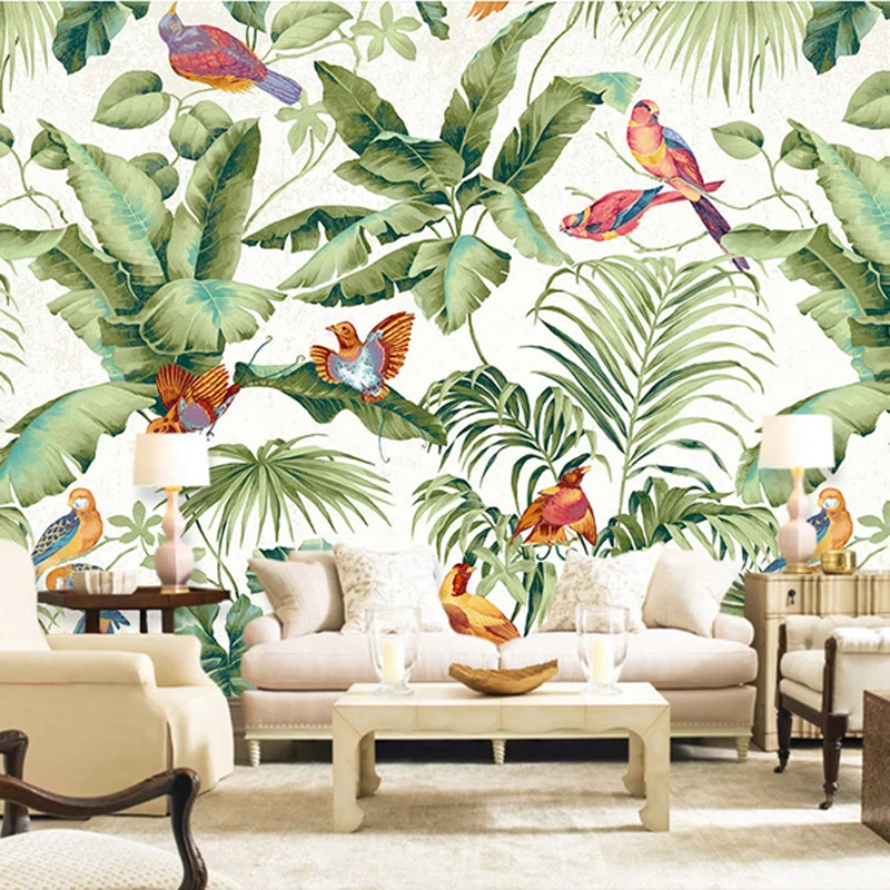 Free Shipping 3D stereo tropical garden flower bird painting style