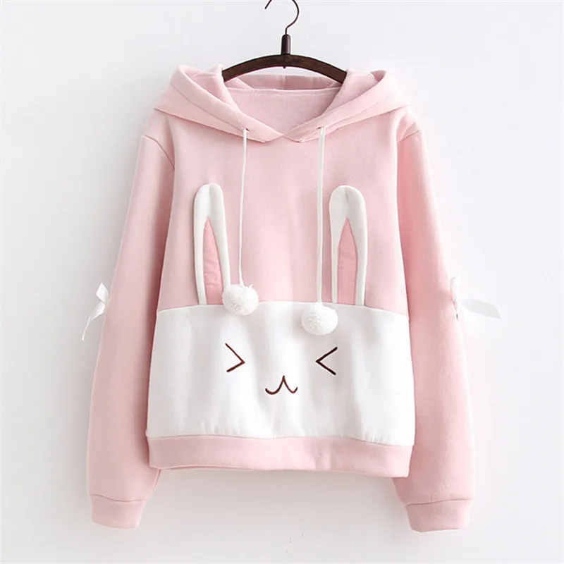Neploe Harajuku Осень новинка худи длинный рукав с капюшоном Розовый пуловер с кроликом женский мультяшный свободный консервативный стиль женские топы 68199 - Цвет: pink hoody