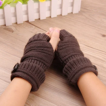 

Fashion Women Men Button Knitted Fingerless Half Finger Gloves Unisex Winter Warmer Solid Color Glove