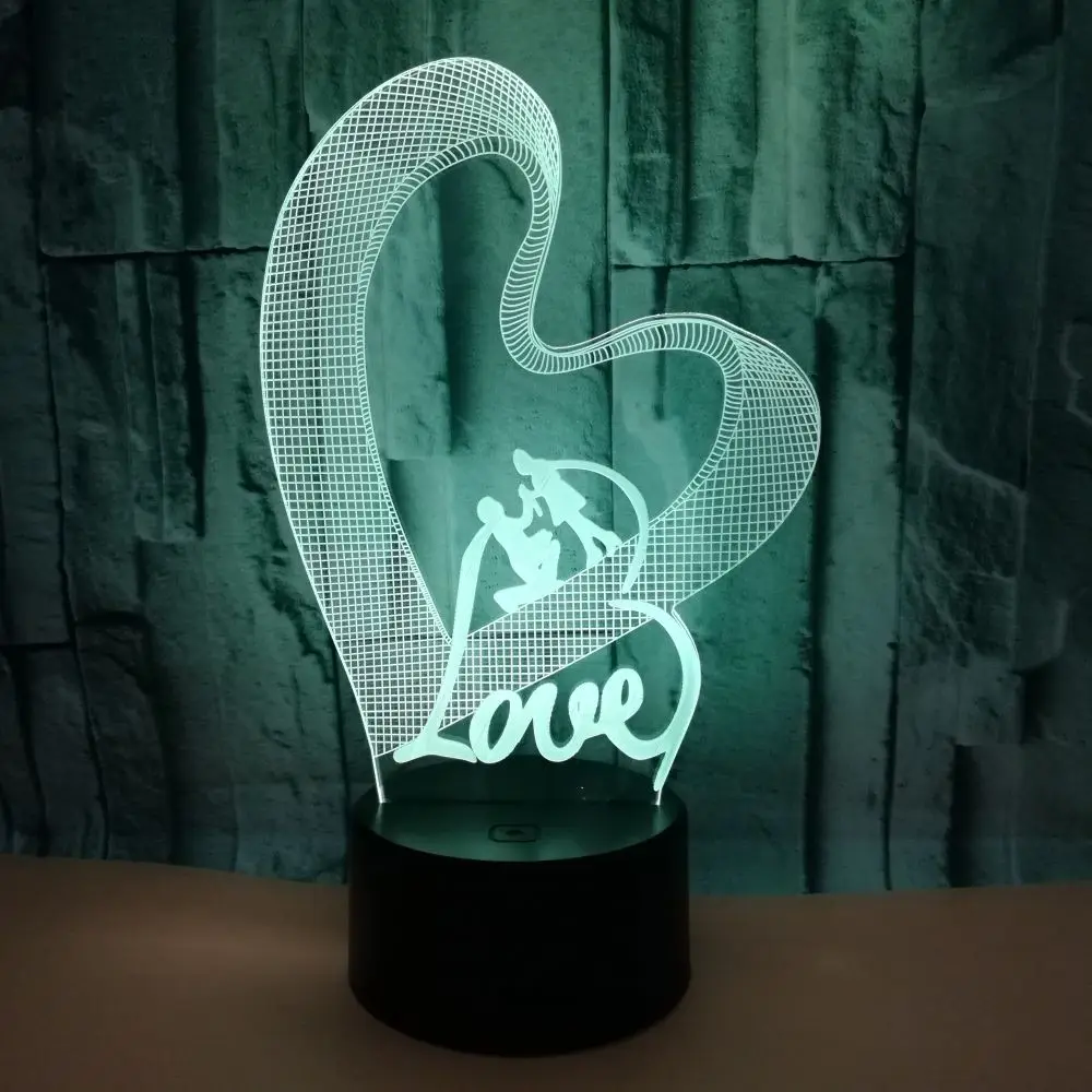 3d светодиодные цветные ночные светильники Love современная настольная лампа на