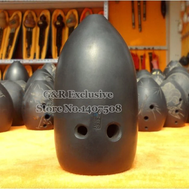 Flauta de Cerâmica Preta com Câmara Musical de Argila Chinesa de 10 Flauta Antiga Orifícios Dupla Instrumento Profissional Chave g - f Xun - Image 2