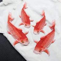 Buy Embroidery Red Carp Without Adhesive Patch Clothing Design Custom Decorative Accessories Hand Sewing Golden Fish Patch Online