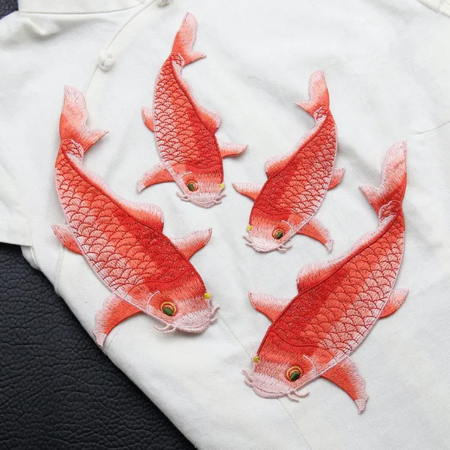 Buy Embroidery Red Carp Without Adhesive Patch Clothing Design Custom Decorative Accessories Hand Sewing Golden Fish Patch Online