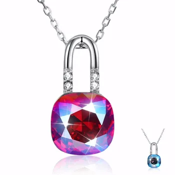 

Original authentic 100% 925 Sterling Silver Women Short Chain Party Jewelry Clear Austrian 5A Crystal Pendant Necklace girl Gift